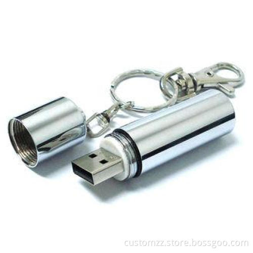 Keychain Metal USB 2.0 Flash Drive Disk Silver Battery Shap